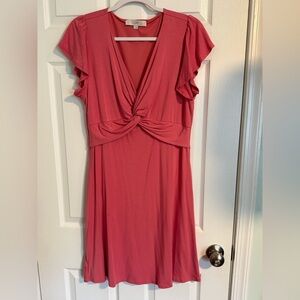 Ann Taylor LOFT Pink Knot-Front Dress with Short Flutter Sleeves - Size M